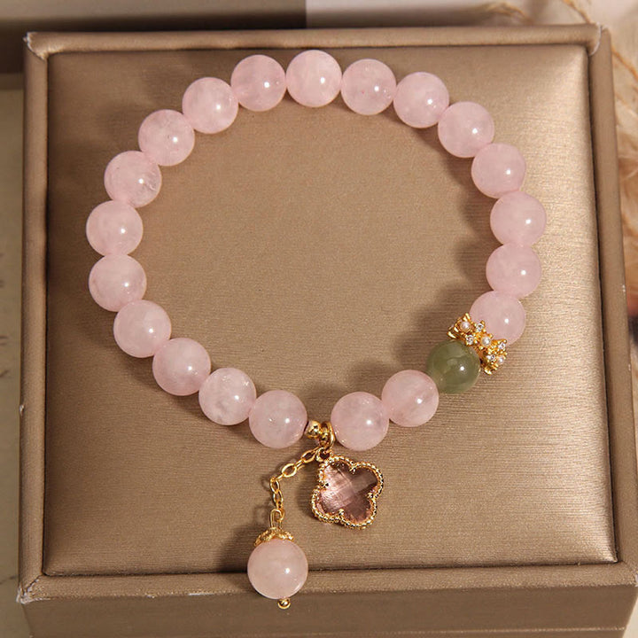 Bransoletka uspokajająca Buddha Stones Natural Pink Crystal Four Leaf Clover - image 4