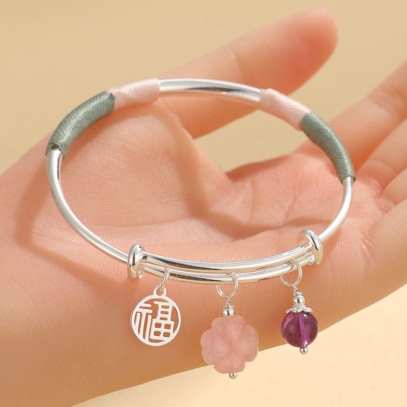 Bransoletka Buddha Stones Pink Crystal Peace Buckle Lucky Flower Love