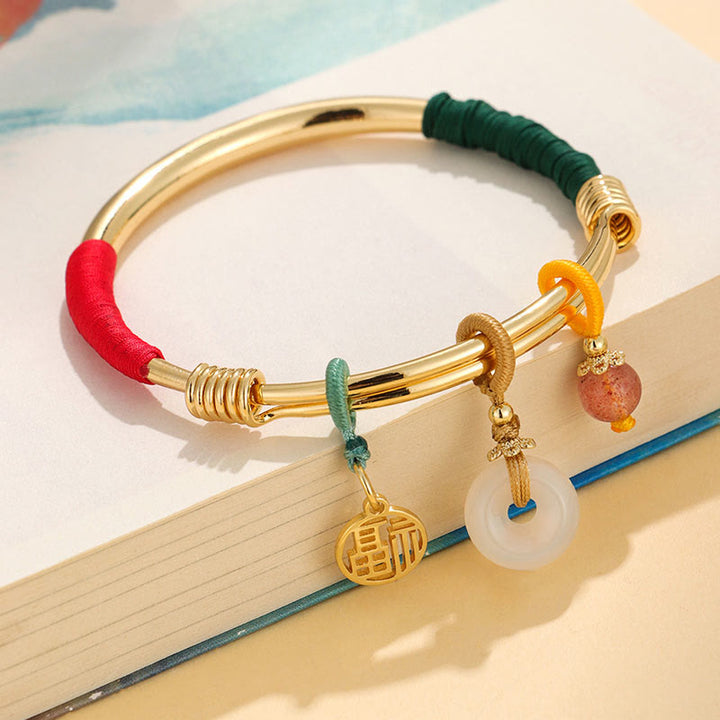 Bransoletka Buddha Stones Pink Crystal Peace Buckle Lucky Flower Love - Złota klamra pokoju (średnica wewnętrzna: 56-60 mm) - image 0