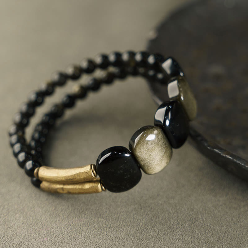 Bransoletka wzmacniająca z czarnego obsydianu i złotego połysku z Buddha Stones