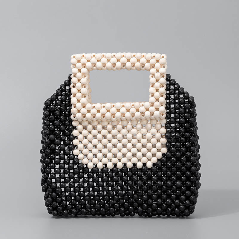 Torebka typu Tote z Buddha Stones tkana ręcznie z drewnianych koralików w kształcie kwadratu