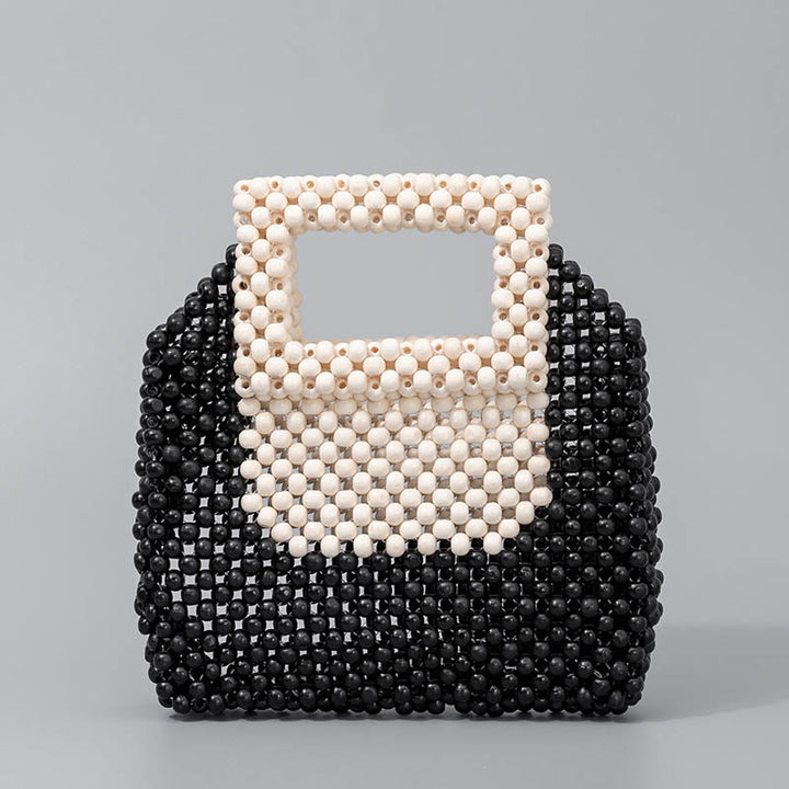 Torebka typu Tote z Buddha Stones tkana ręcznie z drewnianych koralików w kształcie kwadratu