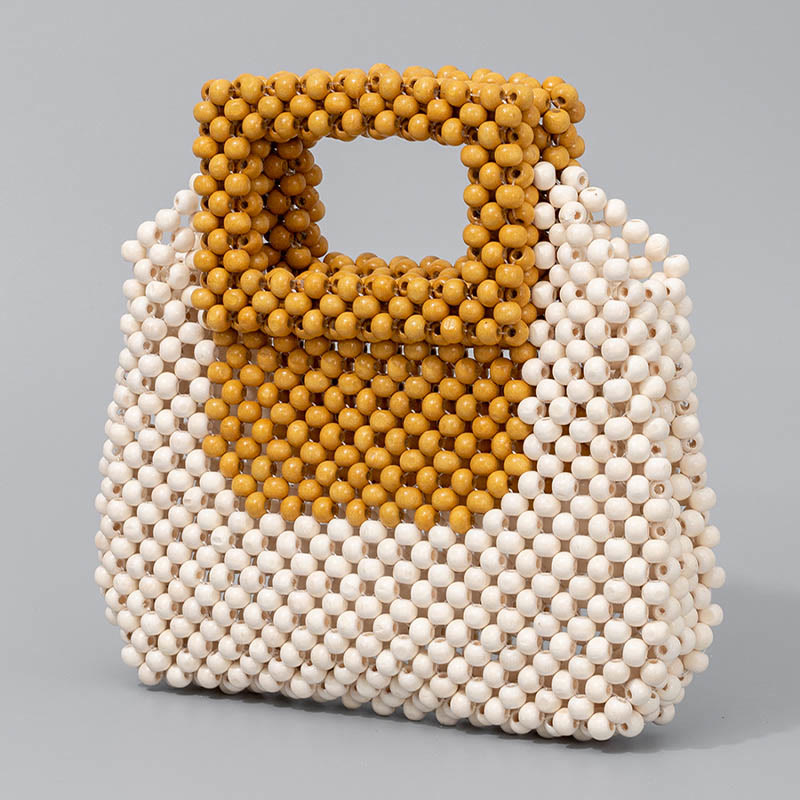 Torebka typu Tote z Buddha Stones tkana ręcznie z drewnianych koralików w kształcie kwadratu