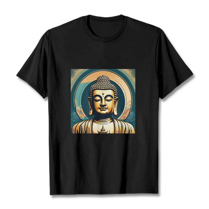 Koszulka z nadrukiem Buddha Stones Aura Golden Buddha - Czarny - 2XL - image 0