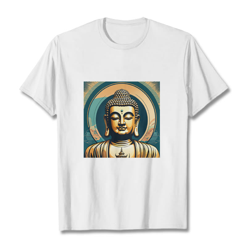 Koszulka z nadrukiem Buddha Stones Aura Golden Buddha - Biały - 2XL - image 4