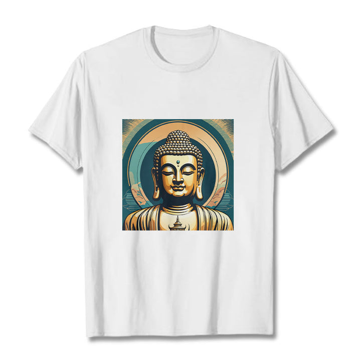 Koszulka z nadrukiem Buddha Stones Aura Golden Buddha - Biały - 2XL - image 4