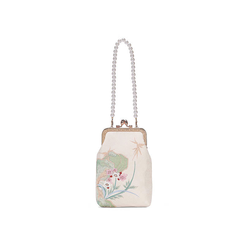 Buddha Stones Góra Kamień Orchidea Wzór Perła Łańcuszek Torebka Crossbody Torebka