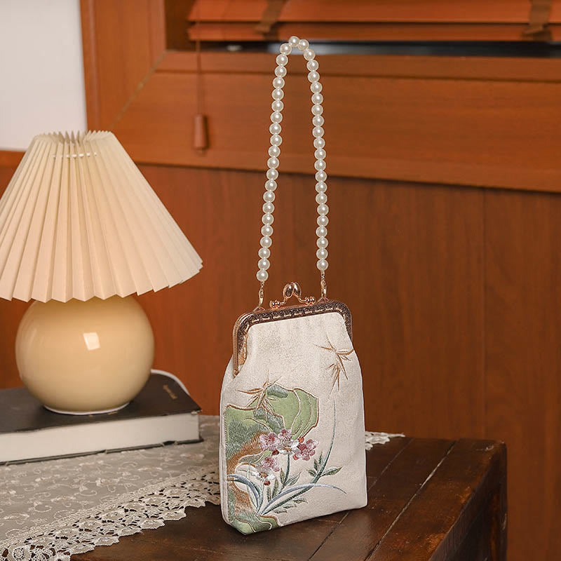 Buddha Stones Góra Kamień Orchidea Wzór Perła Łańcuszek Torebka Crossbody Torebka