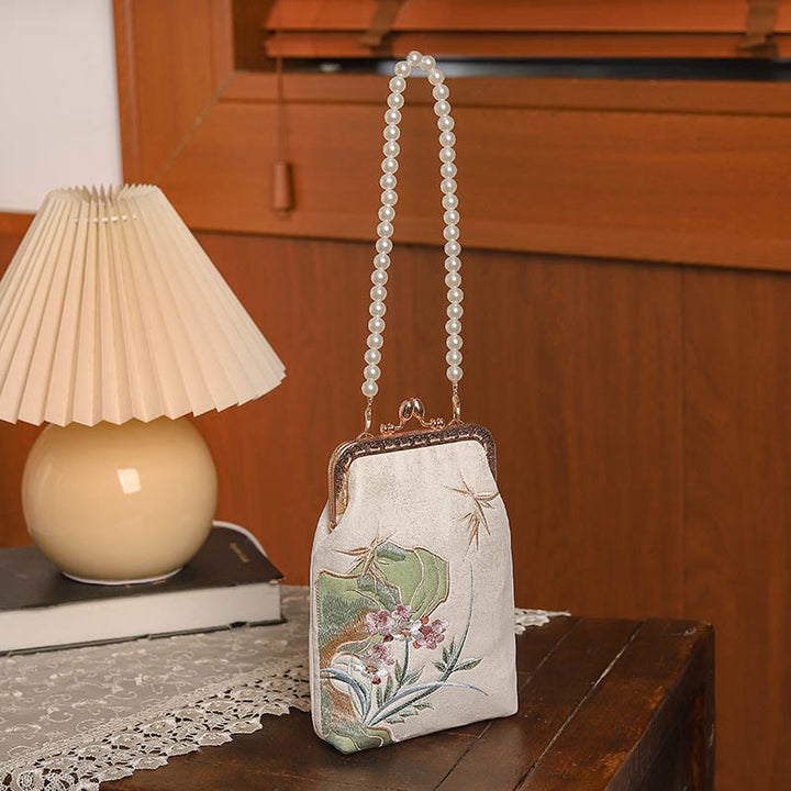 Buddha Stones Góra Kamień Orchidea Wzór Perła Łańcuszek Torebka Crossbody Torebka