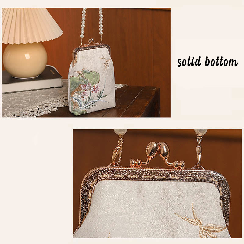 Buddha Stones Góra Kamień Orchidea Wzór Perła Łańcuszek Torebka Crossbody Torebka