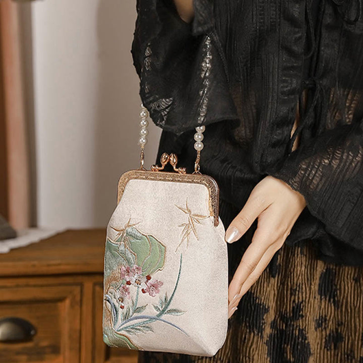 Buddha Stones Góra Kamień Orchidea Wzór Perła Łańcuszek Torebka Crossbody Torebka