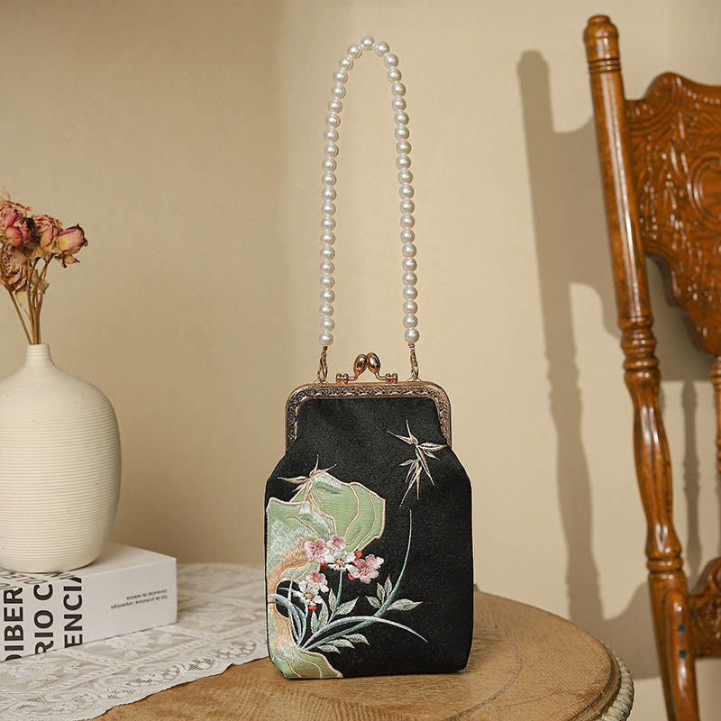 Buddha Stones Góra Kamień Orchidea Wzór Perła Łańcuszek Torebka Crossbody Torebka