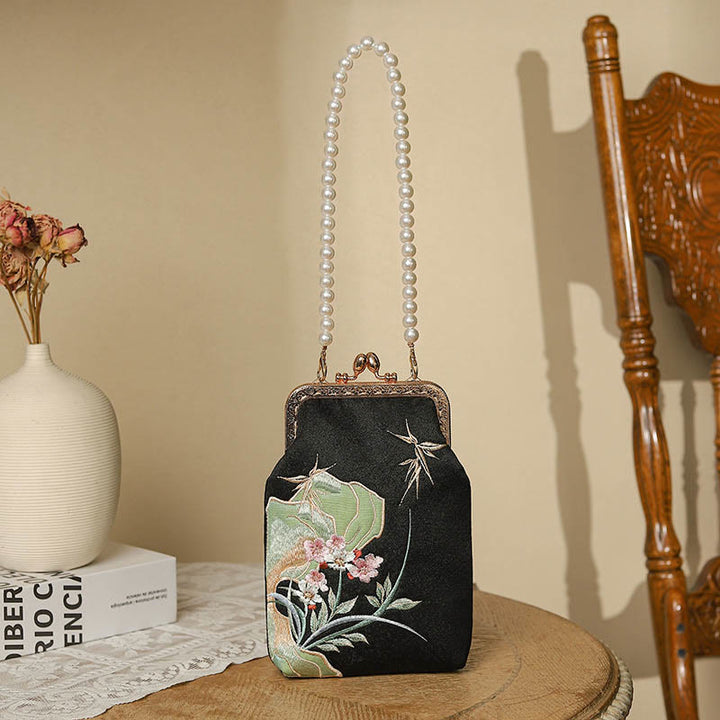 Buddha Stones Góra Kamień Orchidea Wzór Perła Łańcuszek Torebka Crossbody Torebka