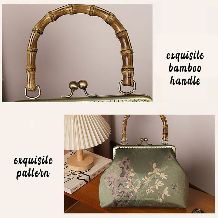 Buddha Stones Zielone rośliny Góry Bambus Uchwyt Metalowy Łańcuch Torba Crossbody Torebki