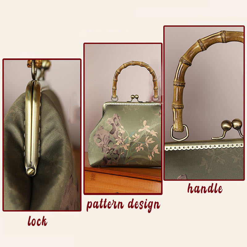 Buddha Stones Zielone rośliny Góry Bambus Uchwyt Metalowy Łańcuch Torba Crossbody Torebki