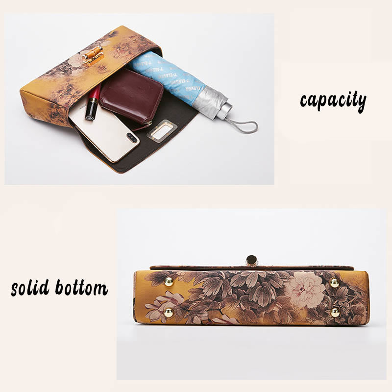 Buddha Stones Kwiat Wzór Bambus Uchwyt Metalowy Łańcuch Torba Crossbody Torebki