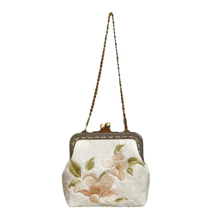 Buddha Stones Orchidee Orientalna Wiśnia Motyl Haft Metalowy Uchwyt Torebki