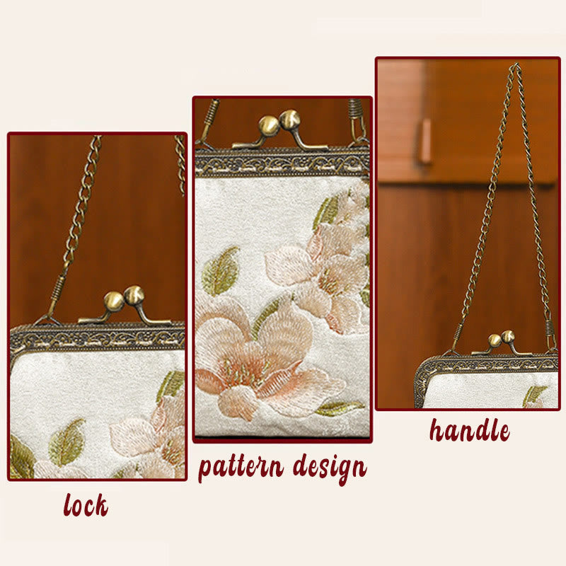 Buddha Stones Orchidee Orientalna Wiśnia Motyl Haft Metalowy Uchwyt Torebki