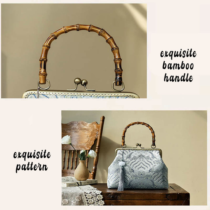 Buddha Stones Srebrne Linie Bambusowe Uchwyty Metalowy Łańcuch Torba Crossbody Torebki