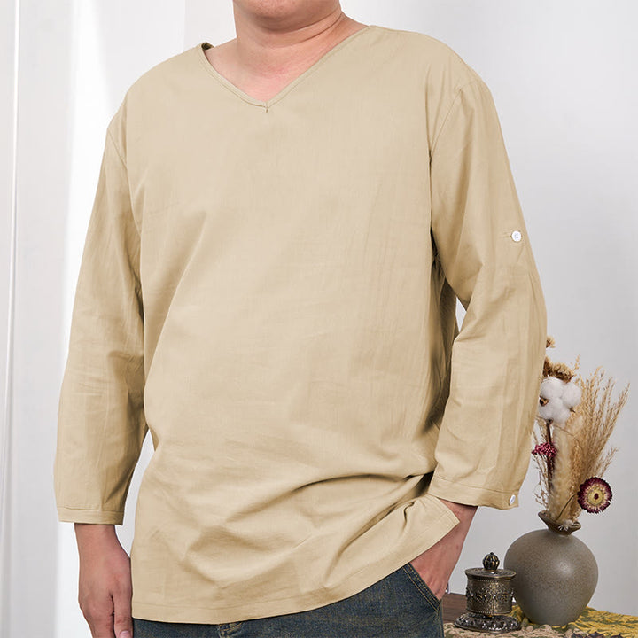 Koszulka męska z rękawami trzy czwarte w jednolitym kolorze z motywem Buddha Stones - Mokasyn - US/UK/AU48， EU58 (4XL) - image 5