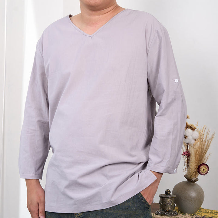 Koszulka męska z rękawami trzy czwarte w jednolitym kolorze z motywem Buddha Stones - Gainsboro - US/UK/AU48， EU58 (4XL) - image 7