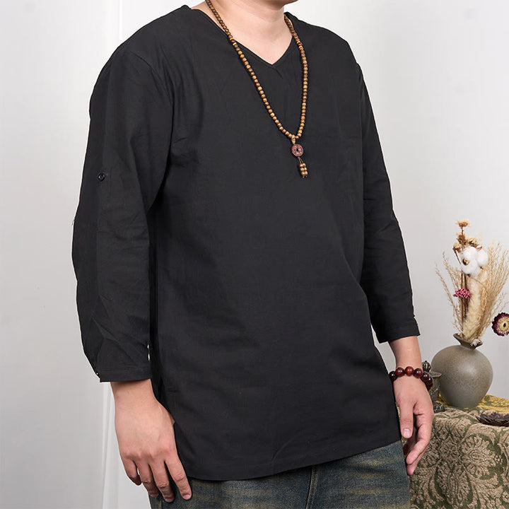 Koszulka męska z rękawami trzy czwarte w jednolitym kolorze z motywem Buddha Stones - Czarny - US/UK/AU48， EU58 (4XL) - image 3