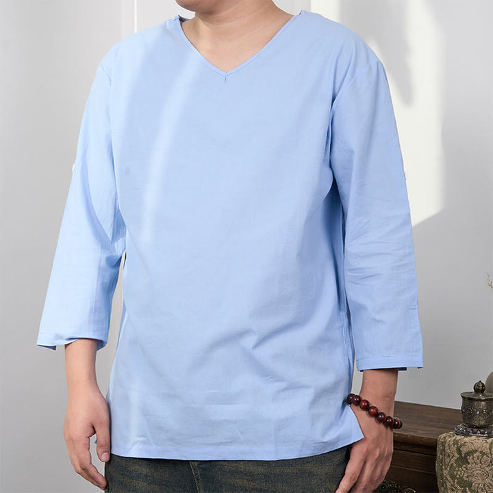 Koszulka męska z rękawami trzy czwarte w jednolitym kolorze z motywem Buddha Stones - LightSkyBlue - US/UK/AU48， EU58 (4XL) - image 0