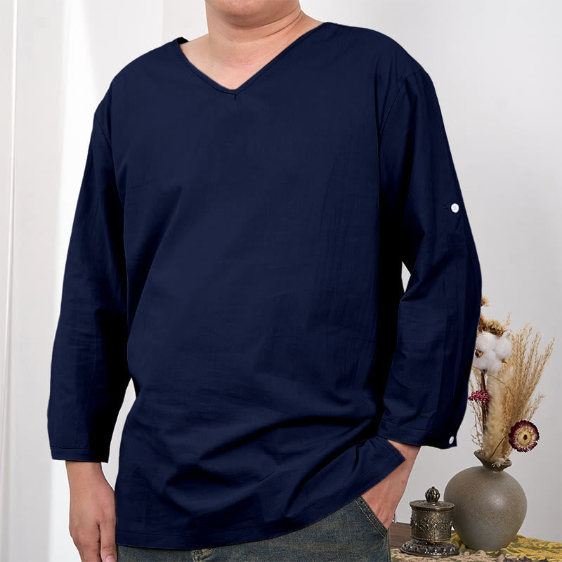 Koszulka męska z rękawami trzy czwarte w jednolitym kolorze z motywem Buddha Stones - Stalowoniebieski - US/UK/AU48， EU58 (4XL) - image 6