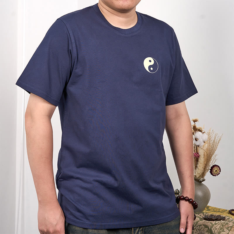 Buddha Stones męska letnia koszulka z okrągłym dekoltem i krótkim rękawem Yin Yang z bawełny - Stalowoniebieski - US/UK/AU42， EU52 (3XL) - image 0