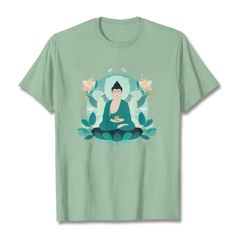 Buddha Stones Zamknij Oczy Zielony Liść Buddy Koszulka T-shirt - PaleGreen - 2XL - image 1