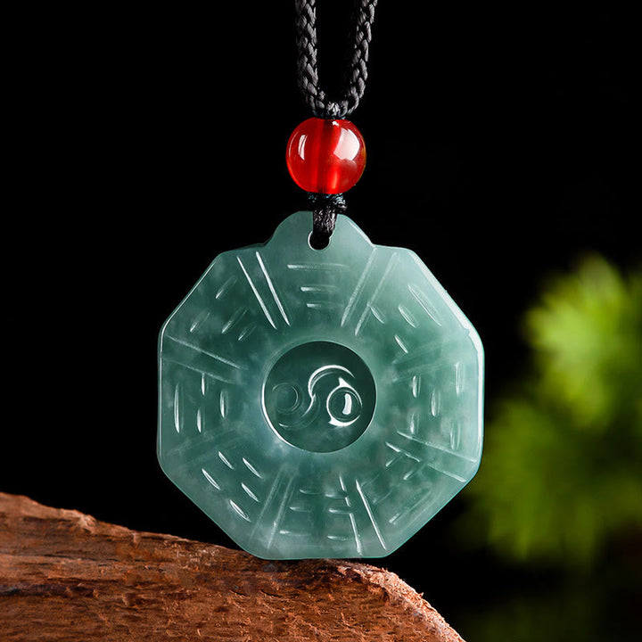 Buddha Stones Naturalny Jadeit FengShui Bagua Yin Yang Naszyjnik Dobrobytu Wisiorek