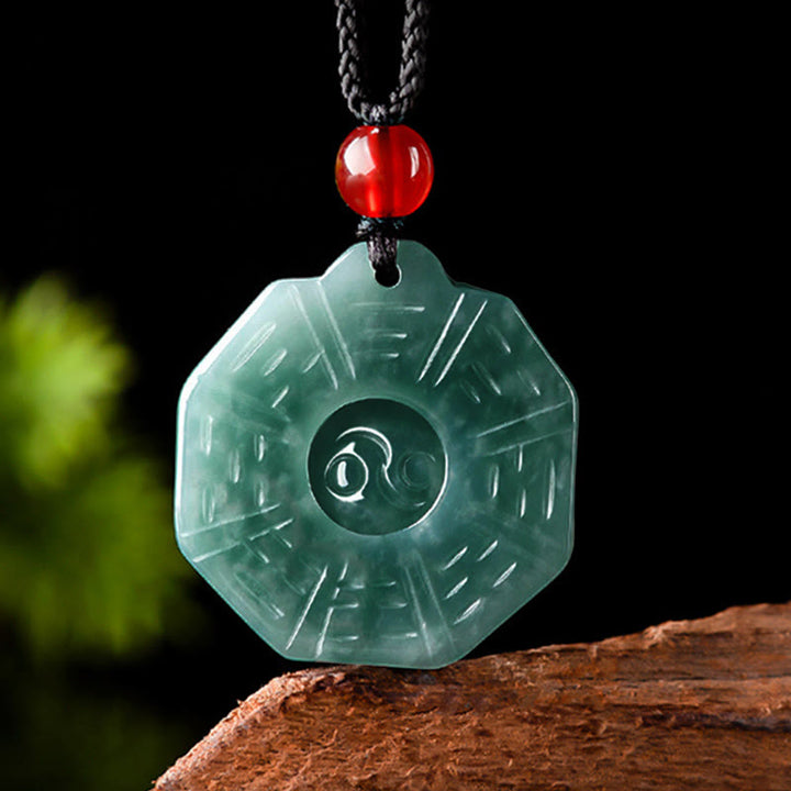 Buddha Stones Naturalny Jadeit FengShui Bagua Yin Yang Naszyjnik Dobrobytu Wisiorek