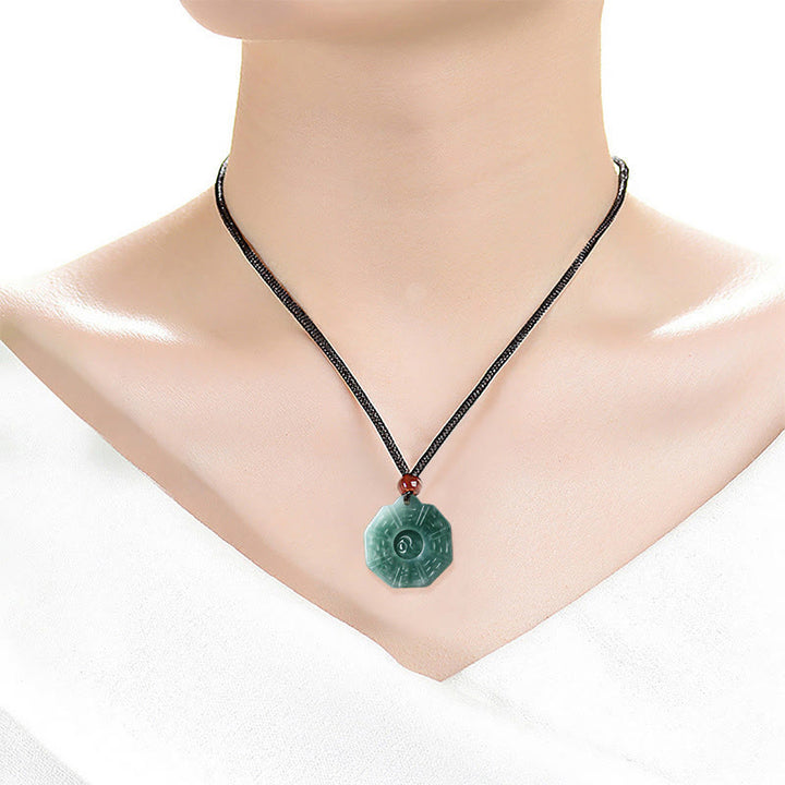 Buddha Stones Naturalny Jadeit FengShui Bagua Yin Yang Naszyjnik Dobrobytu Wisiorek