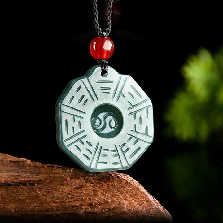 Buddha Stones Naturalny Jadeit FengShui Bagua Yin Yang Naszyjnik Dobrobytu Wisiorek