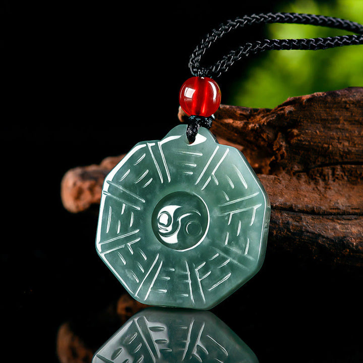 Buddha Stones Naturalny Jadeit FengShui Bagua Yin Yang Naszyjnik Dobrobytu Wisiorek