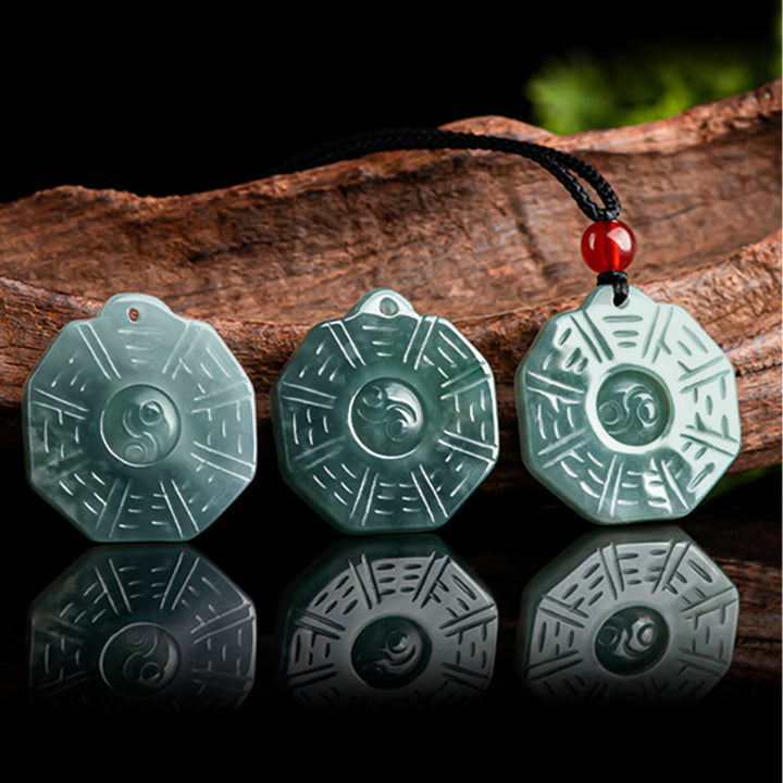 Buddha Stones Naturalny Jadeit FengShui Bagua Yin Yang Naszyjnik Dobrobytu Wisiorek