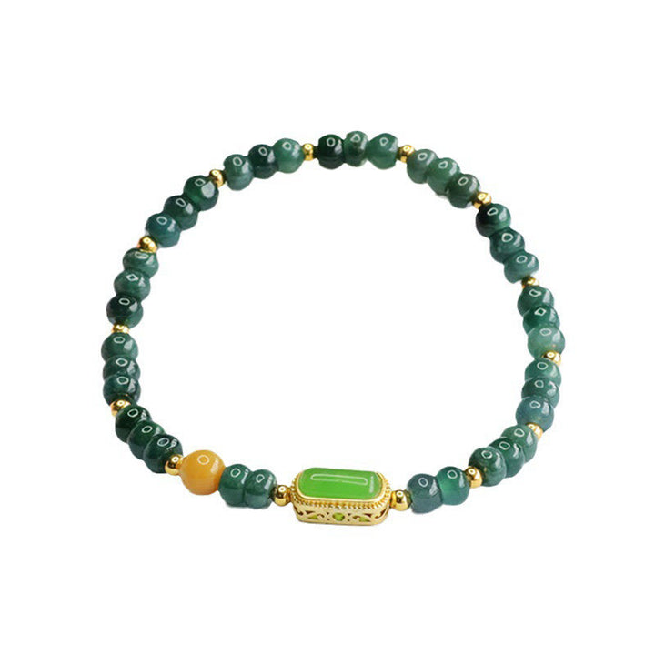 Bransoletka szczęścia z naturalnego zielonego jadeitu i topazu Buddha Stones