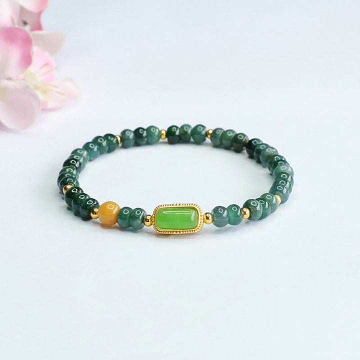 Bransoletka szczęścia z naturalnego zielonego jadeitu i topazu Buddha Stones