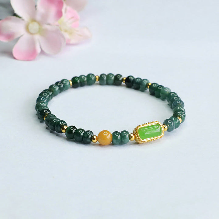 Bransoletka szczęścia z naturalnego zielonego jadeitu i topazu Buddha Stones