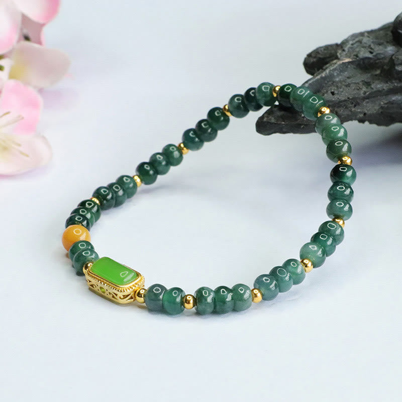 Bransoletka szczęścia z naturalnego zielonego jadeitu i topazu Buddha Stones