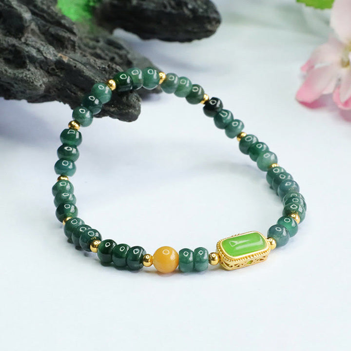 Bransoletka szczęścia z naturalnego zielonego jadeitu i topazu Buddha Stones