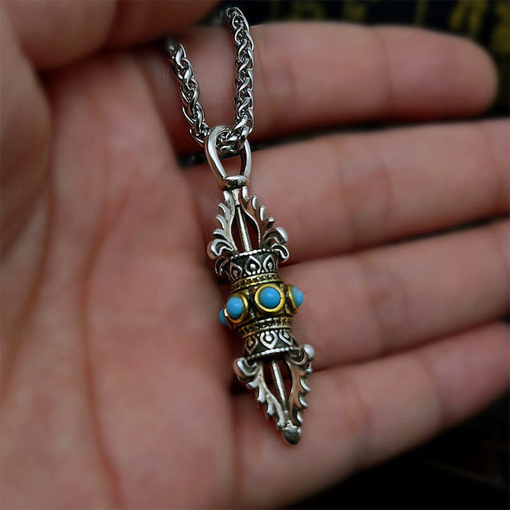 Buddha Stones Tybet Wadżra Dorje Wzór Miedź Szczęście Bogactwo Metal Naszyjnik Wisiorek