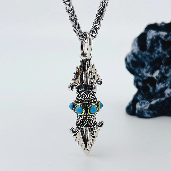 Buddha Stones Tybet Wadżra Dorje Wzór Miedź Szczęście Bogactwo Metal Naszyjnik Wisiorek