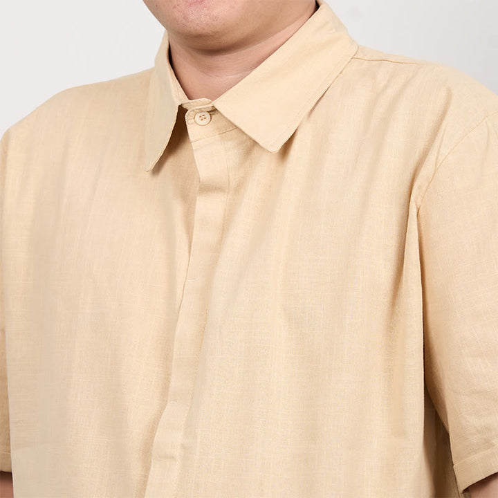 Koszula męska z krótkim rękawem i guzikami z lnu i bawełny Buddha Stones - image 8