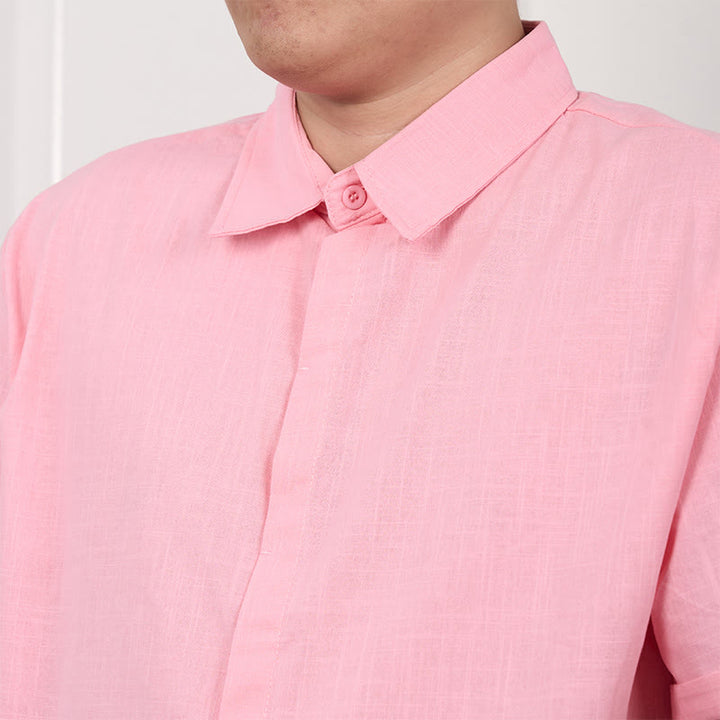 Koszula męska z krótkim rękawem i guzikami z lnu i bawełny Buddha Stones - image 11