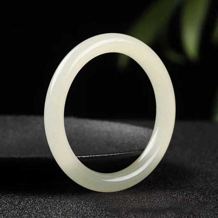 Bransoletka z naturalnego białego zielonego jadeitu z Buddha Stones, szczęście i dobrobyt - Biały Zielony Jadeit - 62 mm - image 0