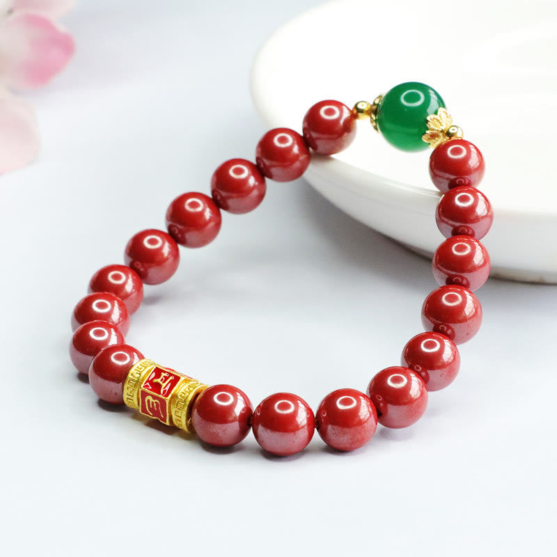 Buddha Stones Naturalny Agat Cinnabar Zielony Om Mani Padme Hum Wzór Błogosławieństwa Bransoletka