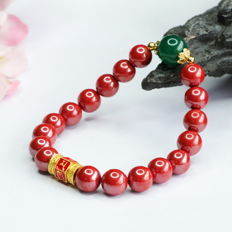 Buddha Stones Naturalny Agat Cinnabar Zielony Om Mani Padme Hum Wzór Błogosławieństwa Bransoletka