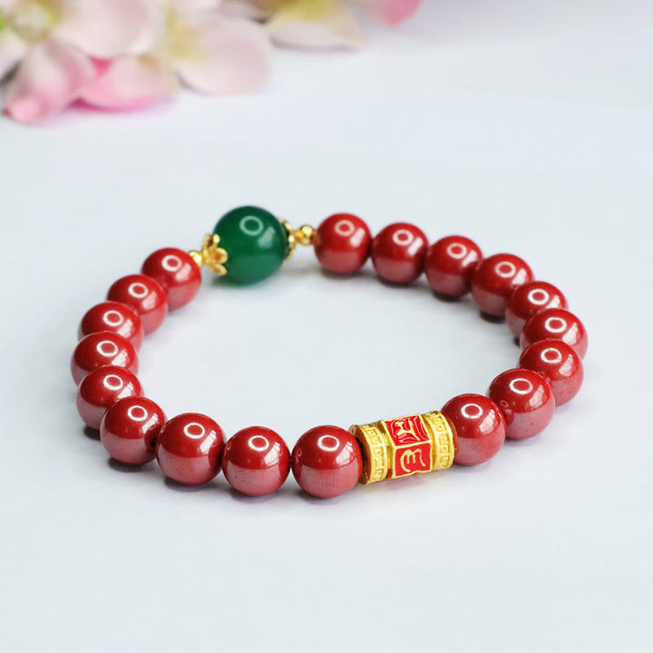 Buddha Stones Naturalny Agat Cinnabar Zielony Om Mani Padme Hum Wzór Błogosławieństwa Bransoletka