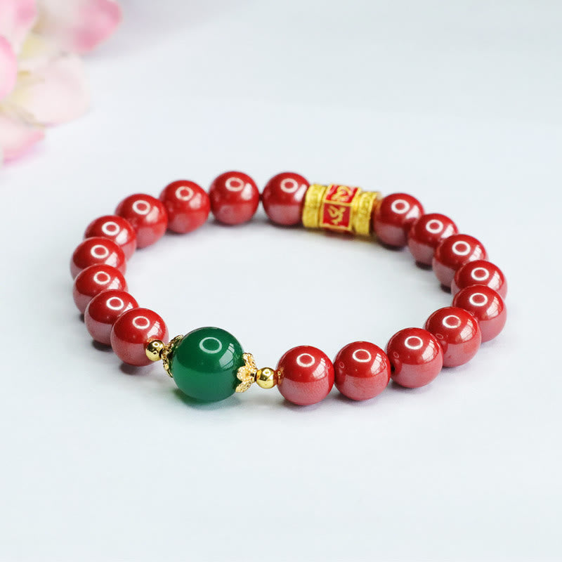 Buddha Stones Naturalny Agat Cinnabar Zielony Om Mani Padme Hum Wzór Błogosławieństwa Bransoletka